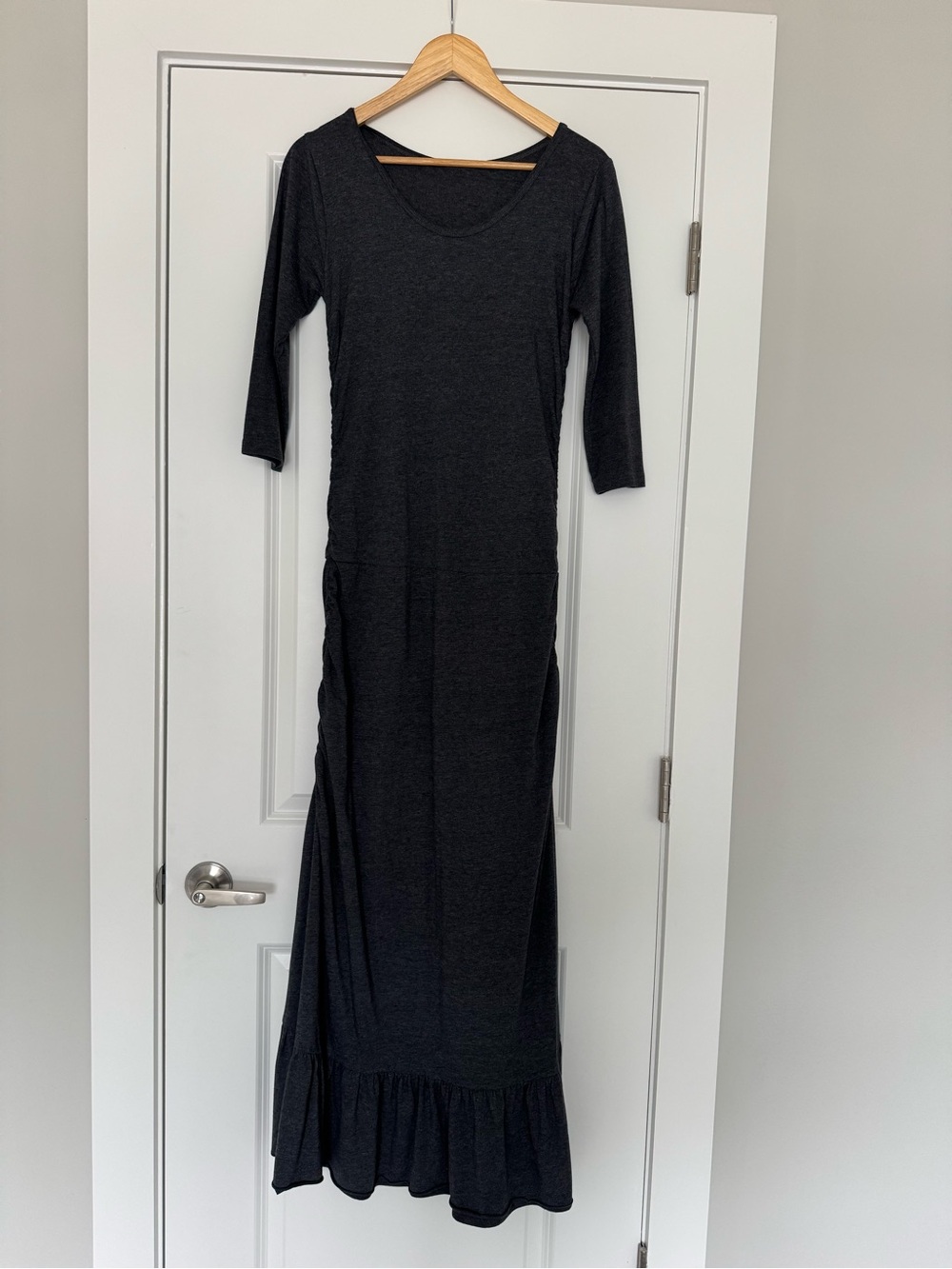 Gray Scoop Neck Maxi Dress with Ruffle Hem